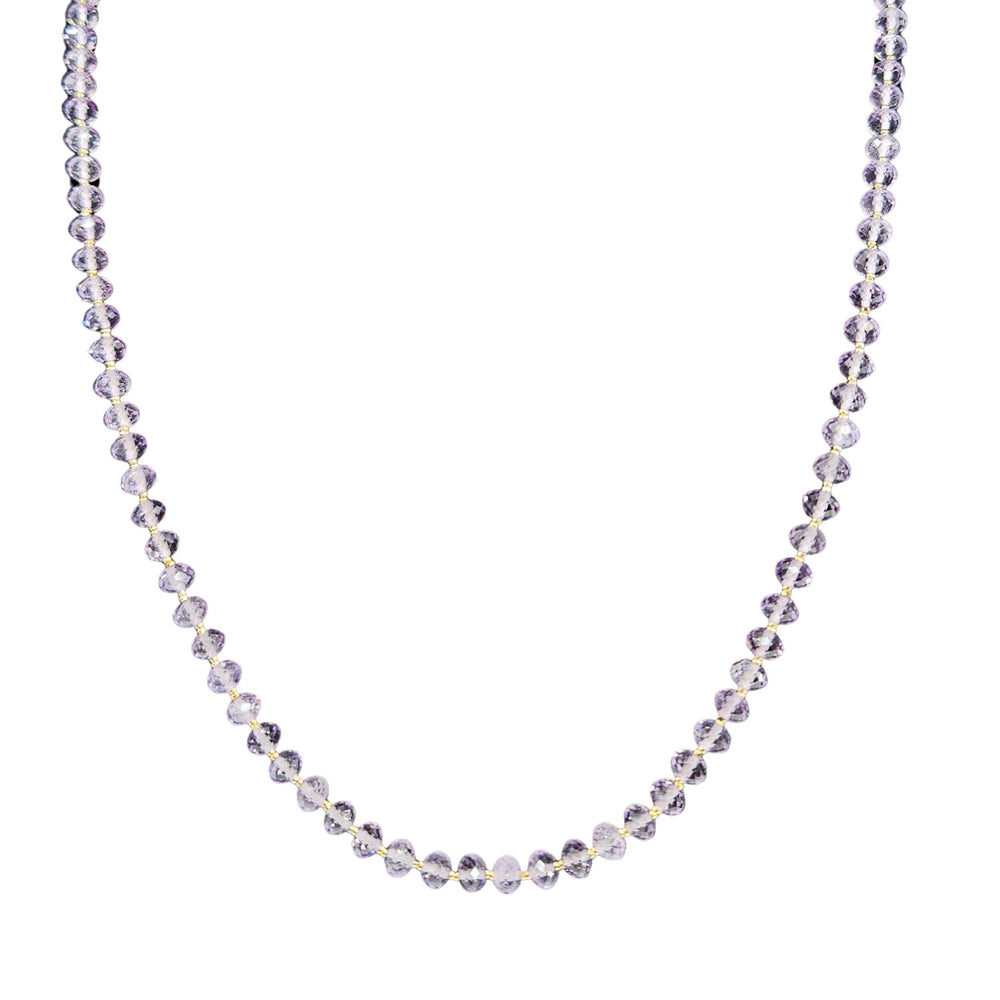 Purple faceted zircon tennis necklace with round stones, full length
