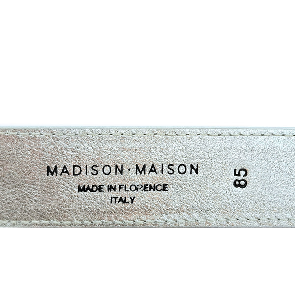 Silver leather belt with MADISON MAISON and MADE IN FLORENCE ITALY, size 85