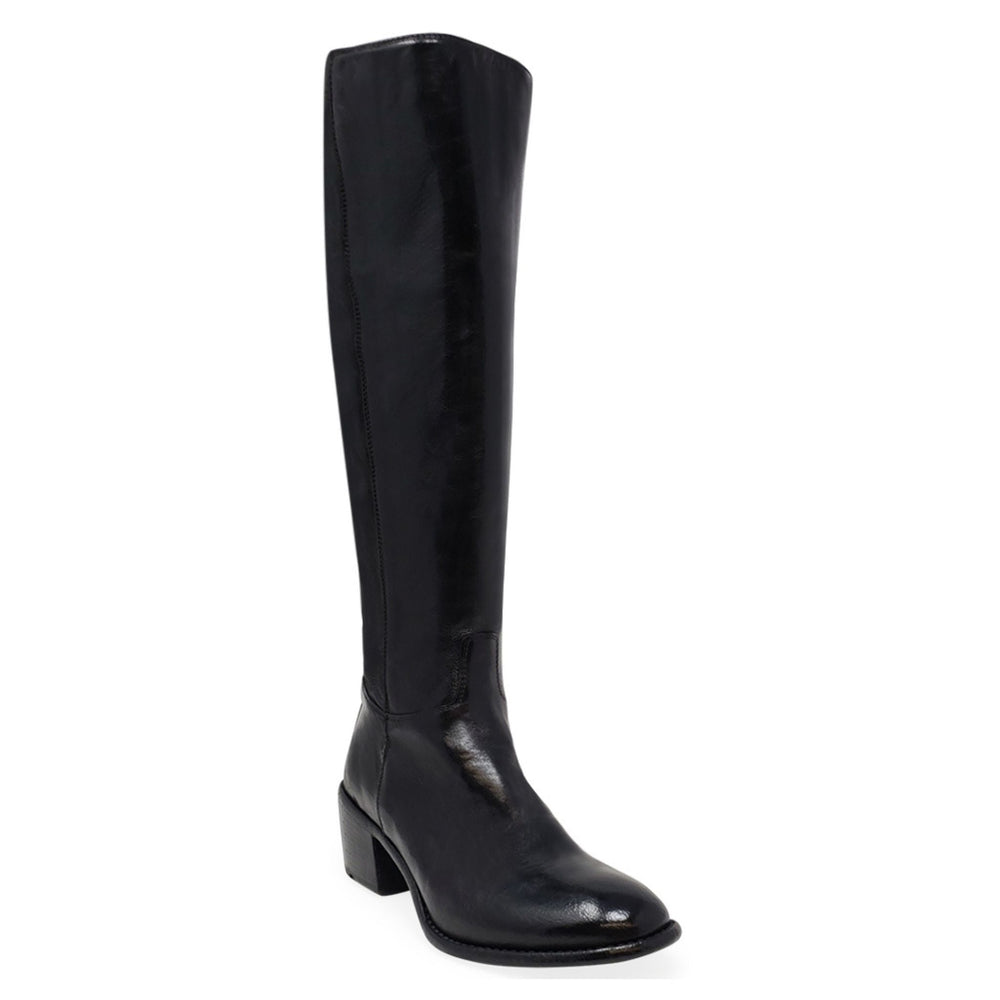 Black knee-high boot with block heel and rounded toe