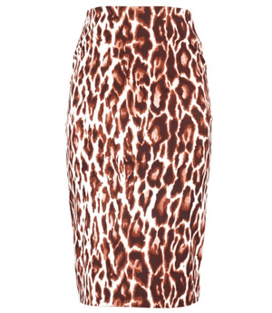 Long leopard-print pencil skirt, beige and dark brown
