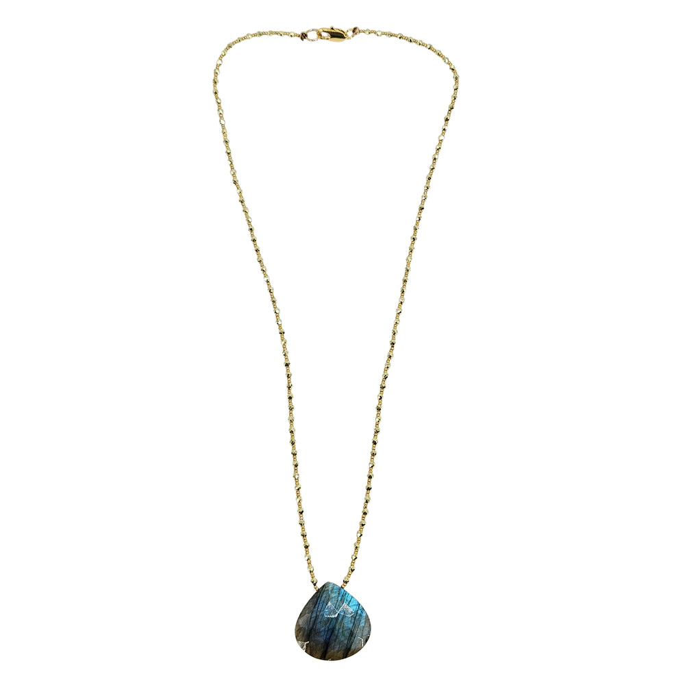 Blue labradorite teardrop pendant necklace with gold chain