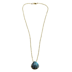 Blue labradorite teardrop pendant necklace with gold chain
