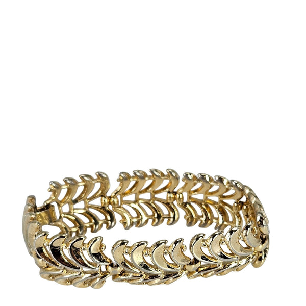 Gold-tone wave cuff bracelet, curved with scalloped chain link pattern