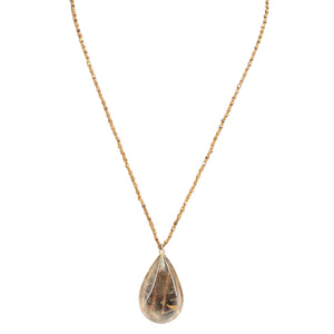 Gold-tone chain necklace with teardrop rutilated quartz pendant