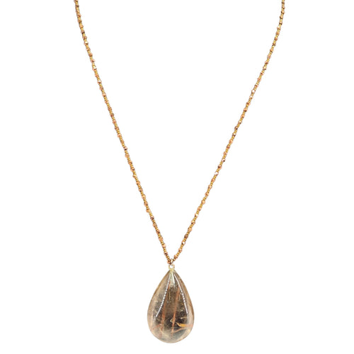 Gold-tone chain necklace with teardrop rutilated quartz pendant