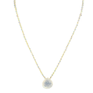 Moonstone pendant necklace with gold-tone chain and round iridescent cabochon