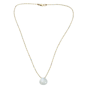 Moonstone pendant necklace with gold-tone chain and round iridescent stone pendant