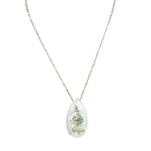 Ivory green quartz teardrop pendant necklace with silver-tone chain