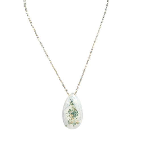 Ivory green quartz teardrop pendant necklace with silver-tone chain