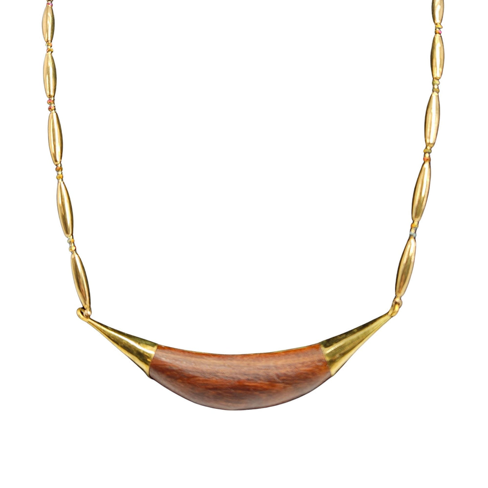 Reversible crescent necklace with multicolor abalone shell inlay center, gold link chain