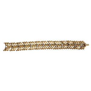 Goldtone vintage link bracelet, flat view of interlocking chain links with ridged texture