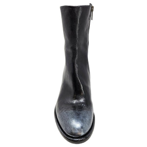 Black hand-finished ankle boot with rounded toe and tall shaft