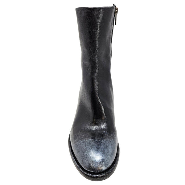 Black hand-finished ankle boot with rounded toe and tall shaft