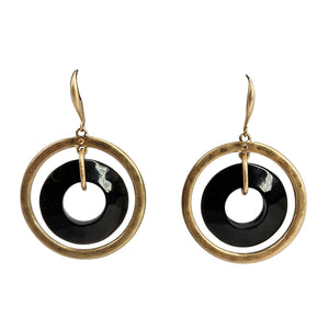 Gold hoop earrings with black inner ring and gold hooks
