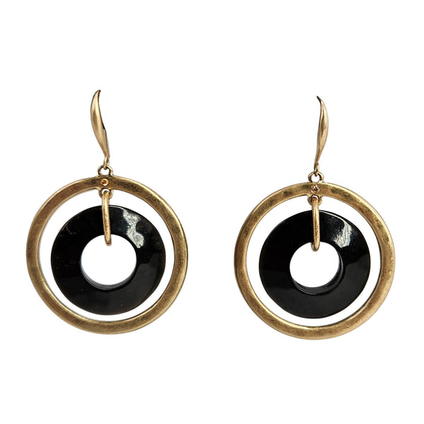 Gold hoop earrings with black inner ring and gold hooks