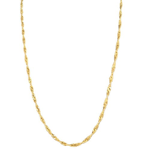 Gold-tone twisted rope chain necklace close-up of braided rope links
