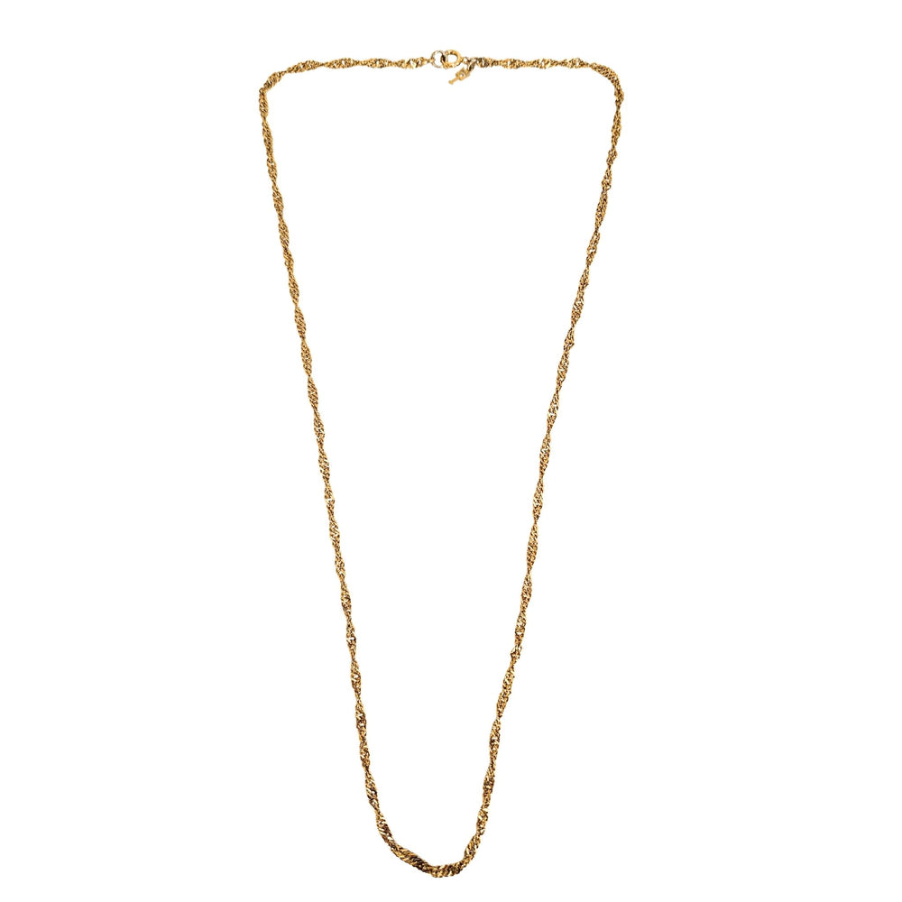 Gold-tone twisted rope chain necklace close-up of braided rope links