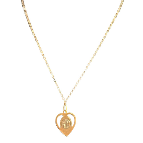 Heart pendant necklace with gold-tone medallion center, gold-tone chain