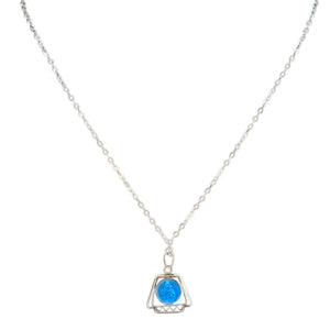 Silvertone pendant necklace with blue religious cameo pendant on chain
