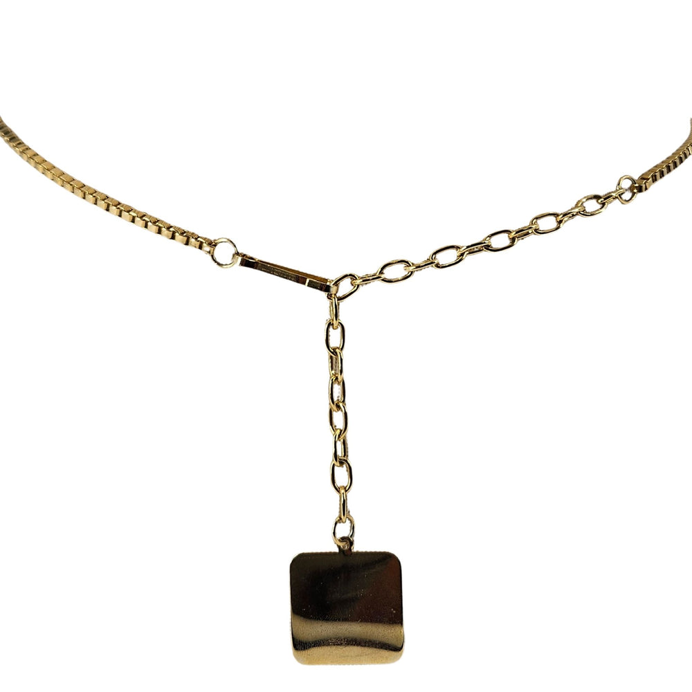 Gold-tone metal belt chain with square dangle charm