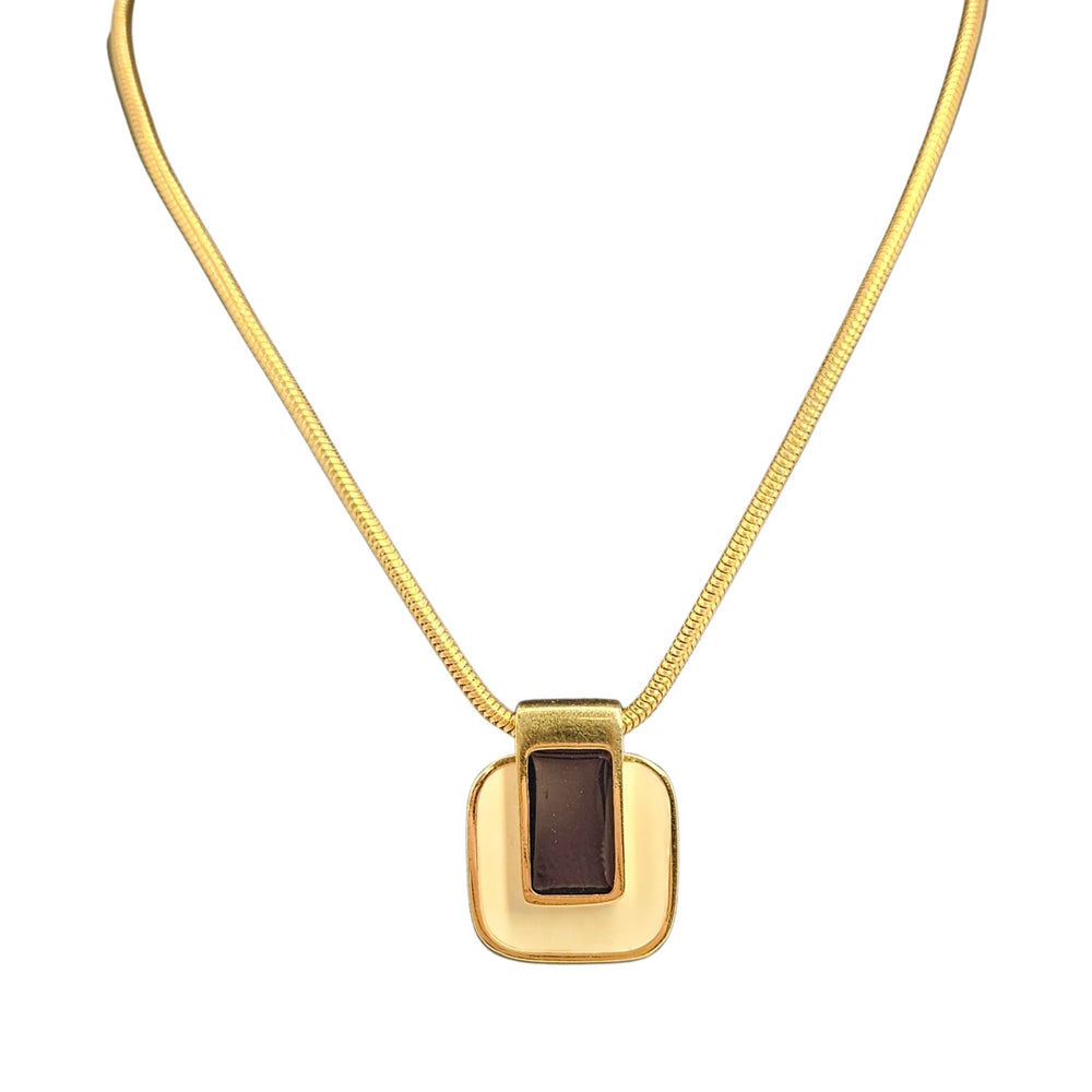 Vintage Givenchy pendant necklace, gold-tone chain with square dark glass pendant
