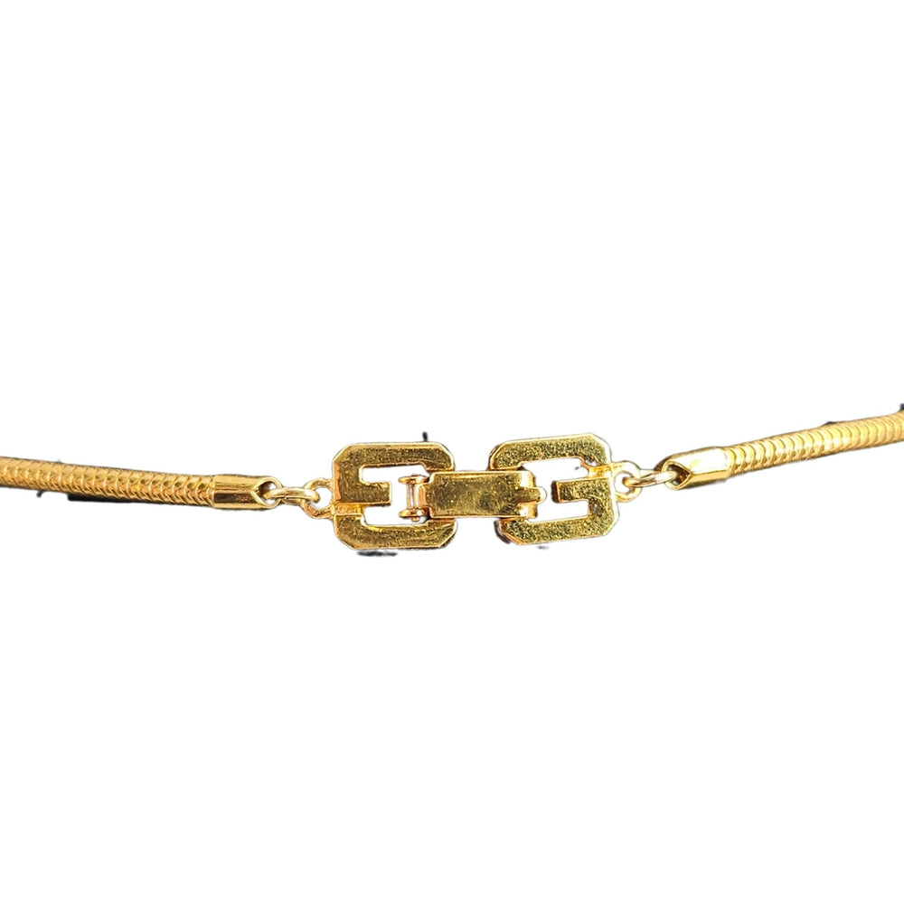 Vintage Givenchy pendant necklace, gold-tone chain with square dark glass pendant