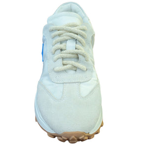 Light blue lace-up jogger sneaker with blue star accent and textured outsole