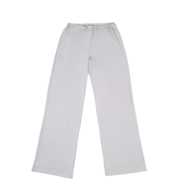 Light grey wide-leg pants with elastic waistband and drawstring