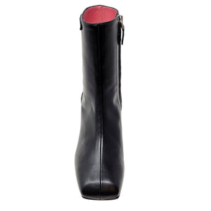 Black leather ankle boot with side zipper and smooth upper