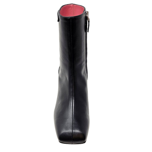 Black leather ankle boot with side zipper and smooth upper