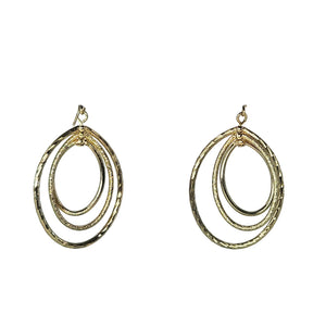 Gold-tone etched layered oval dangle earrings with open oval ring shapes