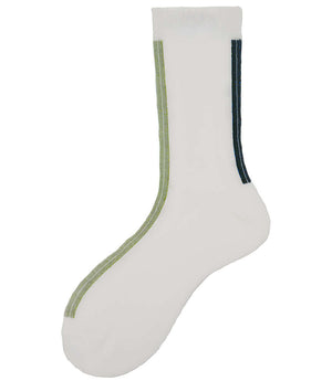 White short sock with green and navy trim