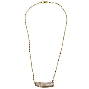 Curved bar pendant necklace with iridescent shell bar on gold-tone beaded chain