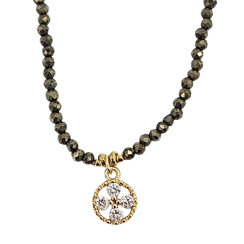 Bronze faceted bead charm necklace with four-stone pendant and small clasp