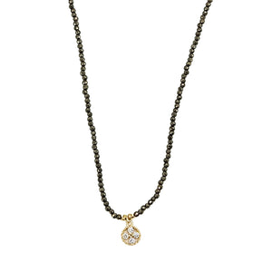 Faceted bead charm necklace with four-stone round pendant and bronze beads
