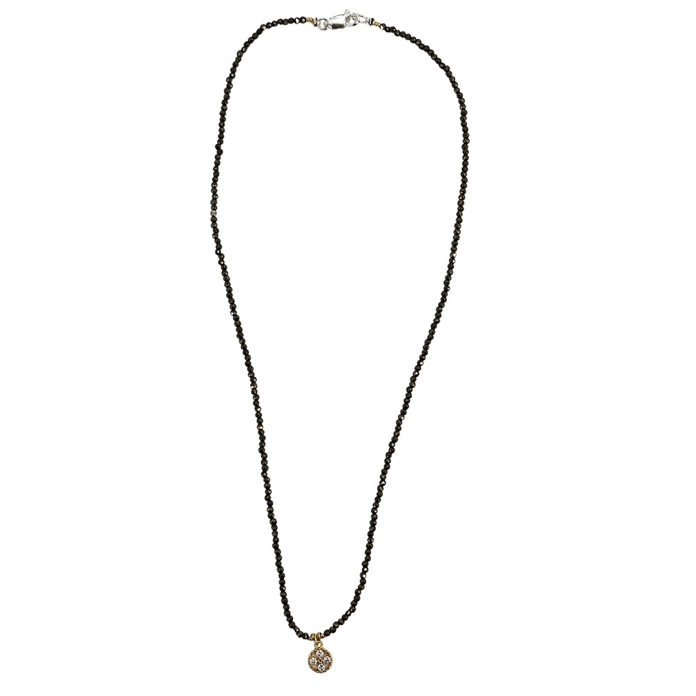 Bronze faceted bead charm necklace with four-stone pendant and small clasp