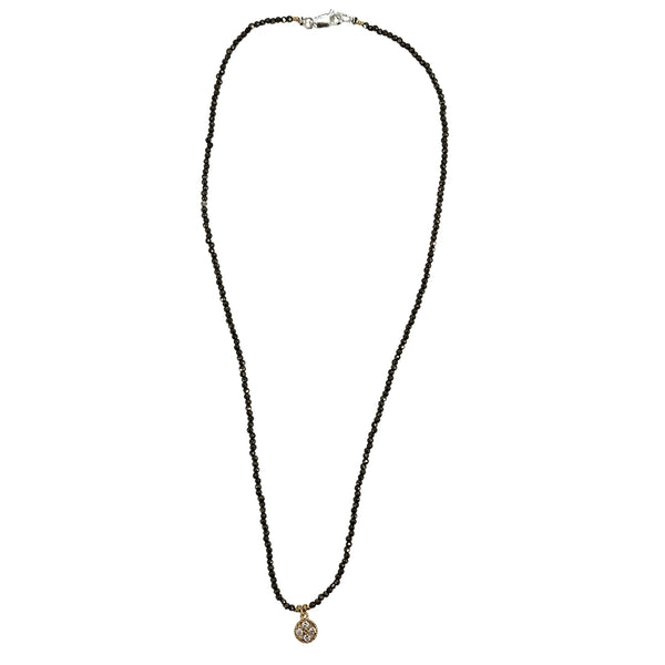 Bronze faceted bead charm necklace with four-stone pendant and small clasp