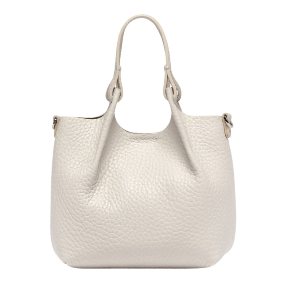 Off-white leather mini hobo bag with crossbody strap and snap side hardware