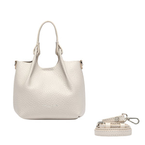 Off-white leather mini hobo bag with crossbody strap and snap side hardware