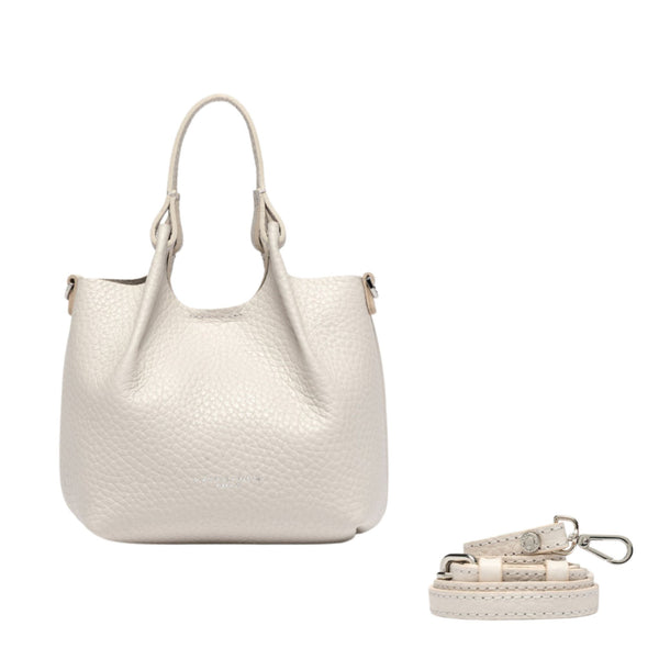 Off-white leather mini hobo bag with crossbody strap and snap side hardware