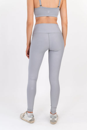 Light gray leggings, back view full length with smooth seam lines.