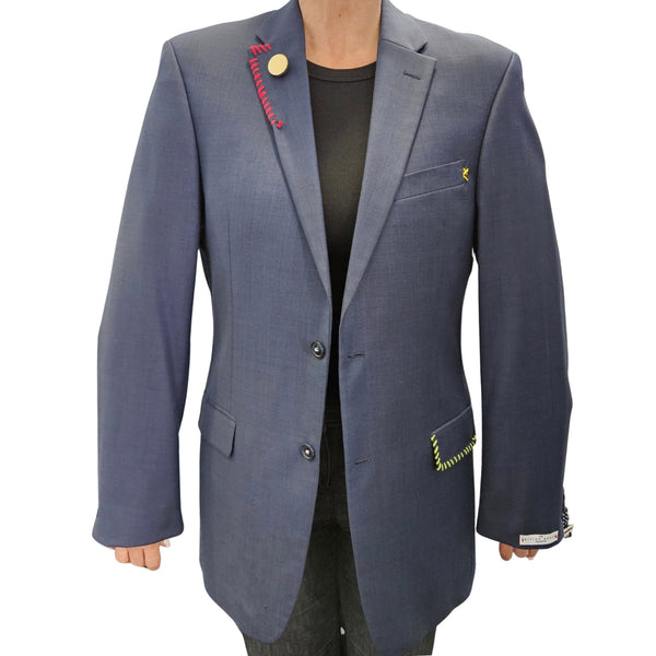 Tommy Hilfiger blue blazer with front two-button closure and colorful pocket/lapel details