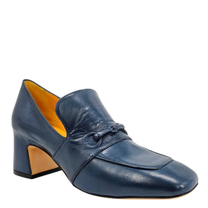 Blue Leather Hidden Bit Heel Loafer