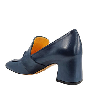 Blue Leather Hidden Bit Heel Loafer
