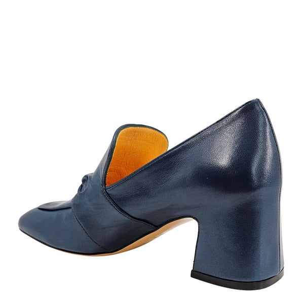 Blue Leather Hidden Bit Heel Loafer