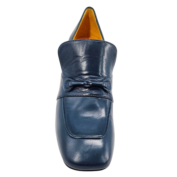 Blue Leather Hidden Bit Heel Loafer