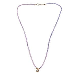 Lavender amethyst choker with faceted beads and small round gold-tone pendant