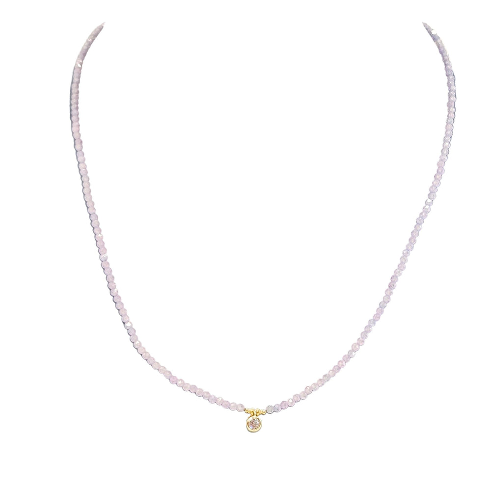 Lavender amethyst choker with faceted beads and small gold-tone centerpiece
