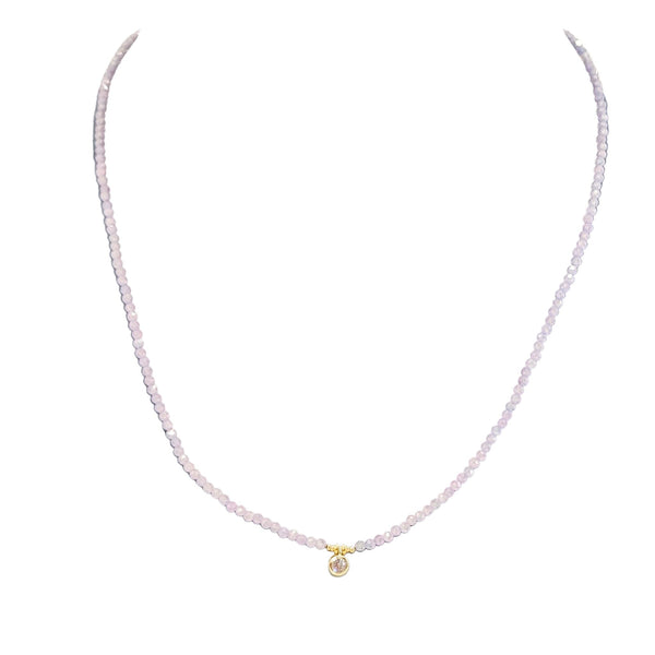 Lavender amethyst choker with faceted beads and small gold-tone centerpiece