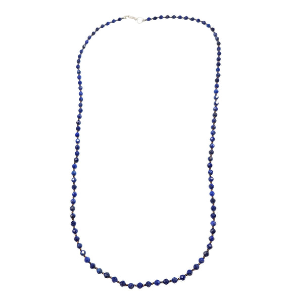 Blue faceted lapis bead necklace, single strand with oval drape